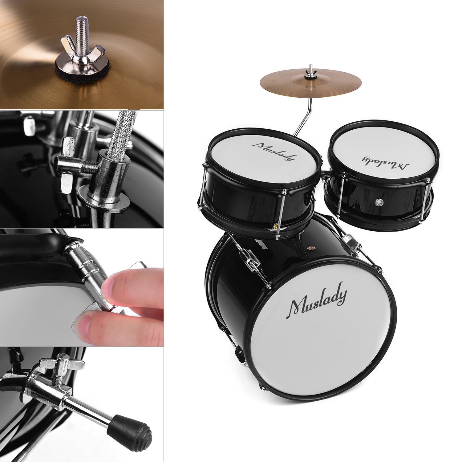 Muslady Beginners Drum Set 3-Piece with Throne Cymbal Pedal & Drumsticks - Walmart.com