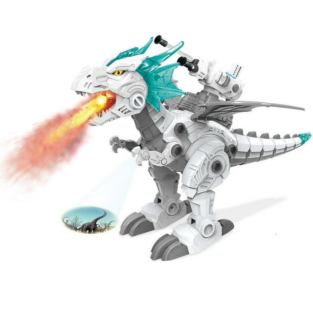 Walking Dinosaur Dragon Robot Projection + Shooting Toy Fire Breathing Mist  Spray + Sounds 