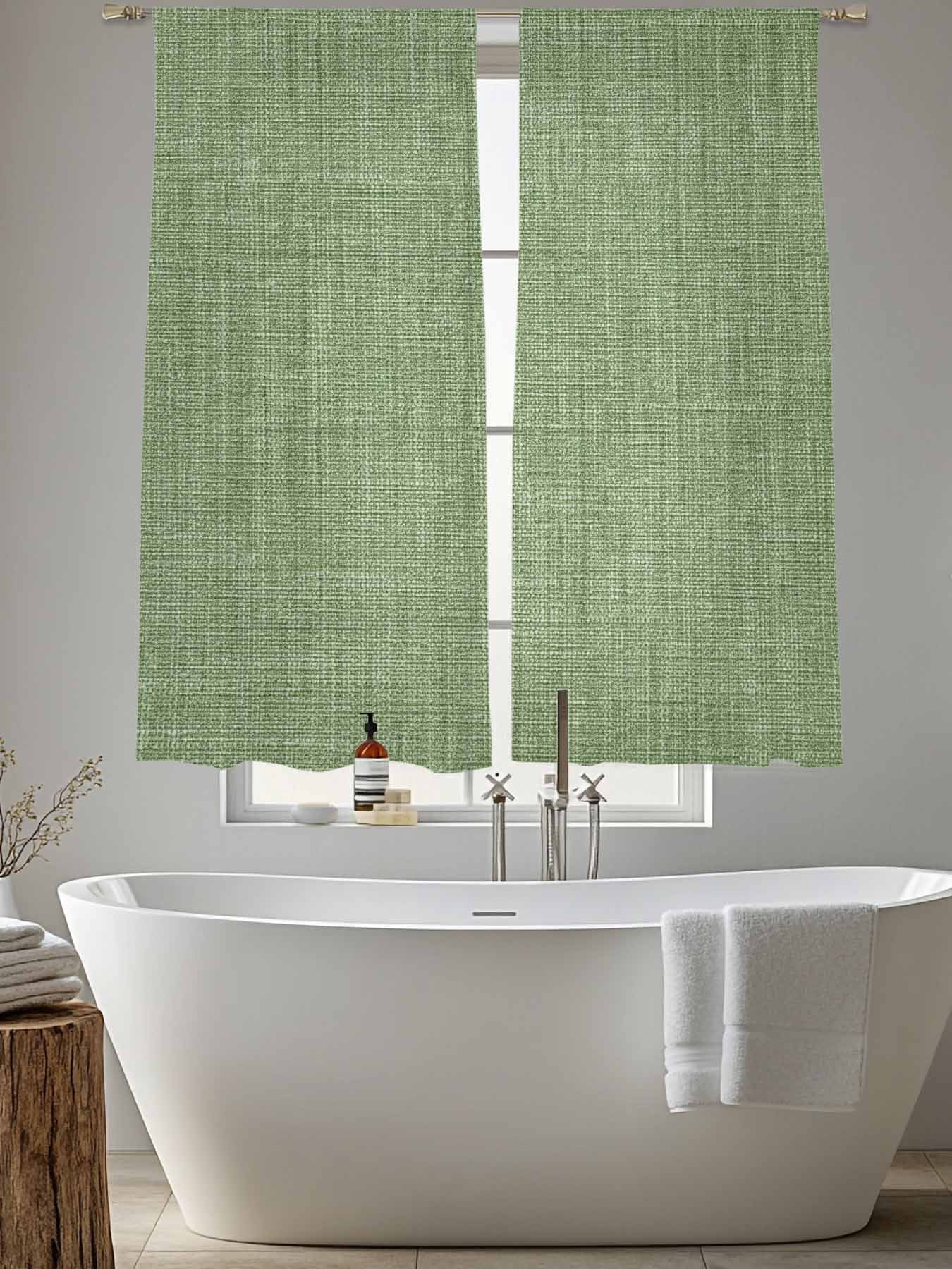 Sheer Curtains 63 Inches Long, Vintage Forest Green Light Filtering Window Curtains for Living Room, Farmhouse Retro Solid Color Linen Texture Rod Pocket Voile Sheer Panels, 52"Wx63"L, 2 Panels