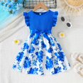 thumbnail image 2 of Robes pour Petites Filles Enfants Tout-Petits Filles Été Col Rond Manches à Volants Imprimés Fleurs Robe Décontractée Ligne A avec Nœud Robes Tout-Petits Bleu Ciel 4 Ans-5 Ans, 2 of 7