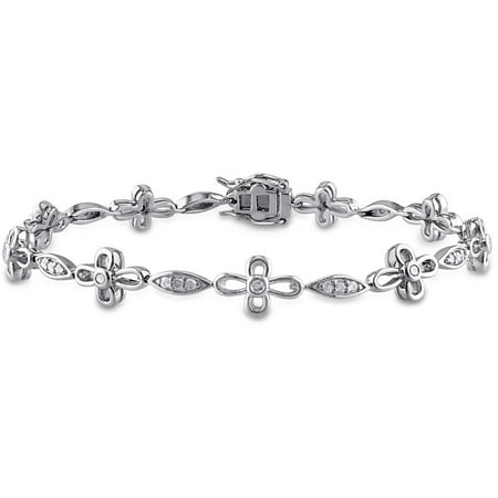 Miabella 1/2 Carat T.W. Diamond Sterling Silver Flower Tennis Bracelet, 7.25u0022
