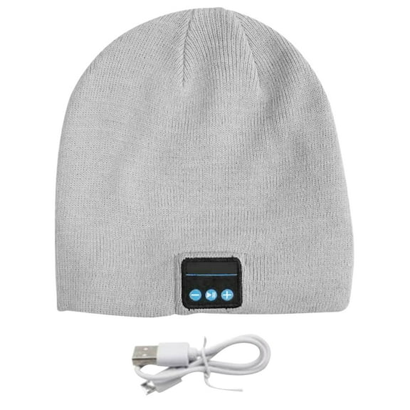 ZOELNIC Bluetooth 5.0 Beanie Wireless Music Listening Handsfree Headphone Hat Winter Warm Knitted Cap, Light Grey