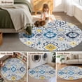 thumbnail image 5 of Round Rugs 4Ft, Vintage Ethnic Round Area Rug Washable Indoor Throw Carpet, Morocco Boho Farmhouse Abstract Texture Soft Non Slip Circle Rug for Kitchen Nursery Room Home Decor Aesthetic, 5 of 8