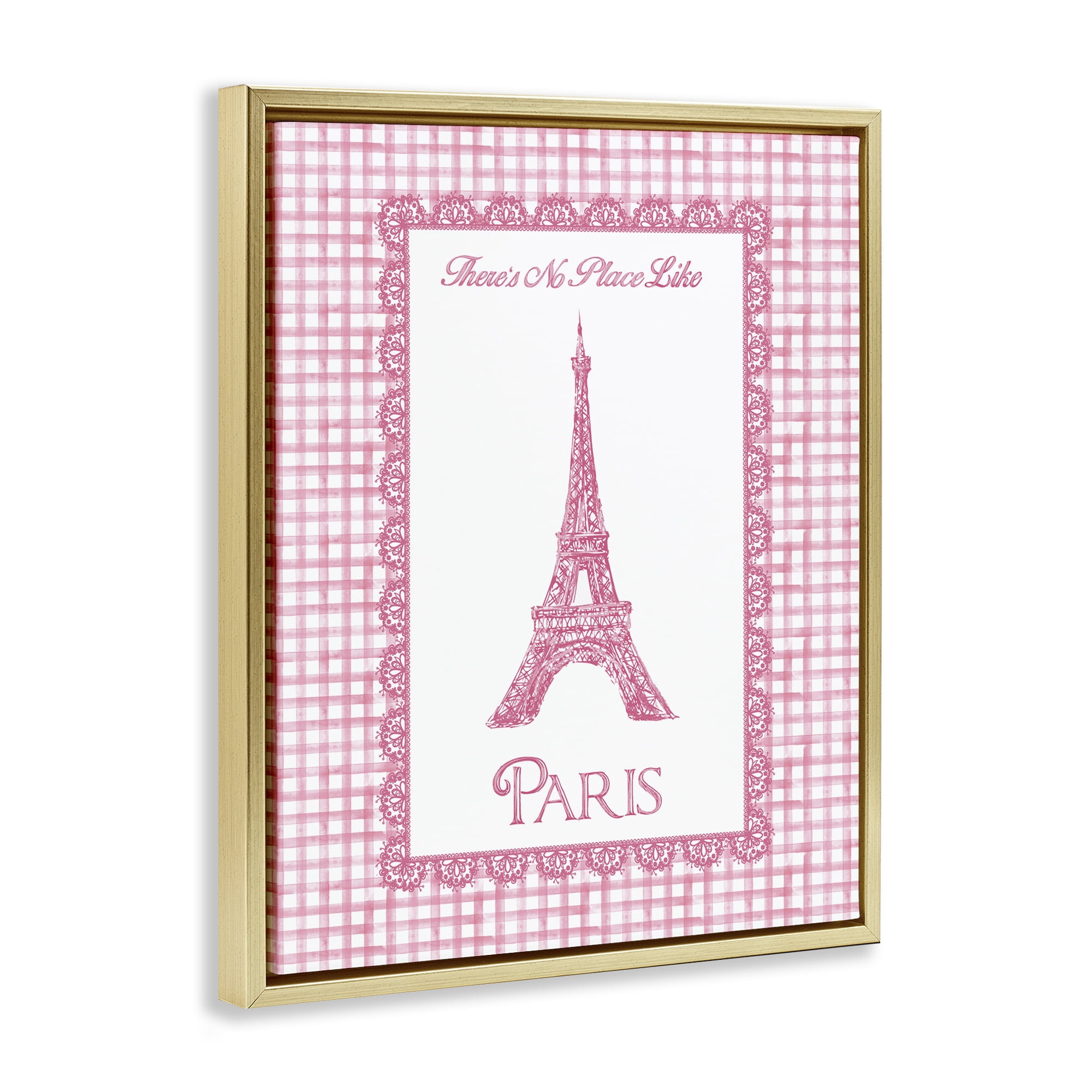 Stupell Industries No Place Like Paris Pink Lace Gold Framed Floater Canvas Wall Art, design by Conrad Knutsen
