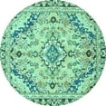 thumbnail image 1 of Ahgly Company Machine Washable Indoor Round Abstract Turquoise Blue Modern Area Rugs, 5' Round, 1 of 4