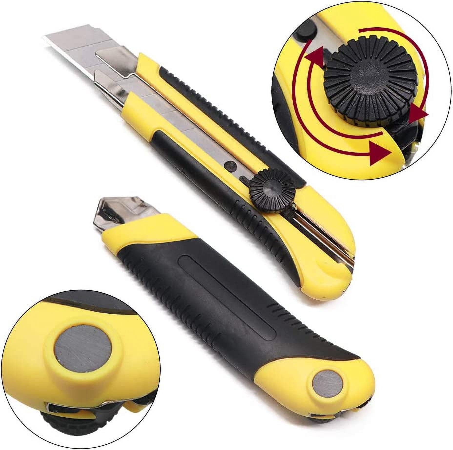 25MM Heavy Duty Utility Knife, Box Cutter with 20pcs -5 Retract Blades, Snap-Off Cutters with Rubber Grip for Cardboard, Boxes, DIY Crafts