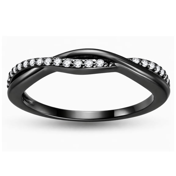 Queena Sterling Silver Black Wedding Band for Women Half Eternity Cz Anniversary Ring by Ginger Lyne Collection