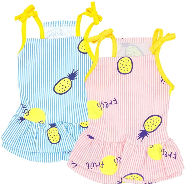 Paquete de 2 camisas para perros, falda, camisetas estampadas a rayas, chaleco de algodón, vestido plisado, ropa para cachorros, camisas de verano, lindas camisetas para niñas y niños, ropa suave para Namotu CZCW-ZC435-10