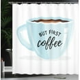 thumbnail image 4 of Ambesonne But First Coffee Shower Curtain, Single Cup Image, 69"Wx75"L, White Pale Blue Ginger, 4 of 5