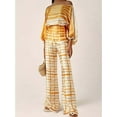 thumbnail image 3 of Womens Fall Loose 2 Piece Outfits Off Shoulder Printed Long Sleeve Casual Going Out Wide Leg Pants Set Yellow XXL, 3 of 4