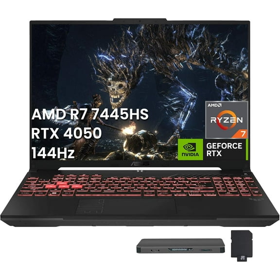 ASUS TUF A16 16" WUXGA 144Hz Gaming Laptop, AMD Ryzen 7 7445HS, 16GB DDR5, 512GB SSD, NVIDIA GeForce RTX 4050, 1-Zone RGB Backlit Keyboard, Win 11 Pro, Gray, 1TB Docking Station Set