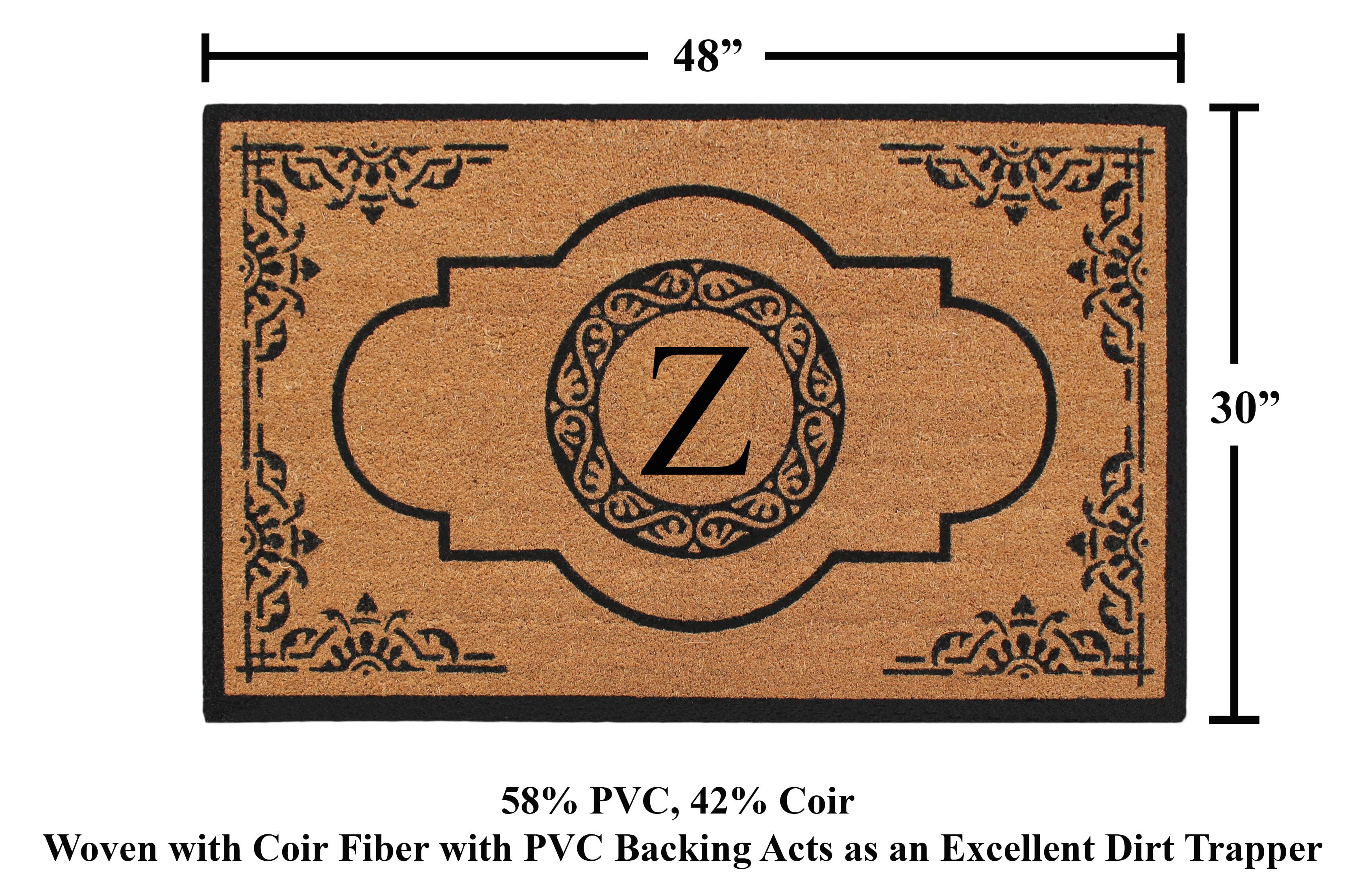 A1HC Abrilina Natural Coir Monogrammed Door Mat, PVC Backing, Durable Anti-Shed Heavy Duty Doormat for Outdoor Front Porch Entrymat - 30"x48"