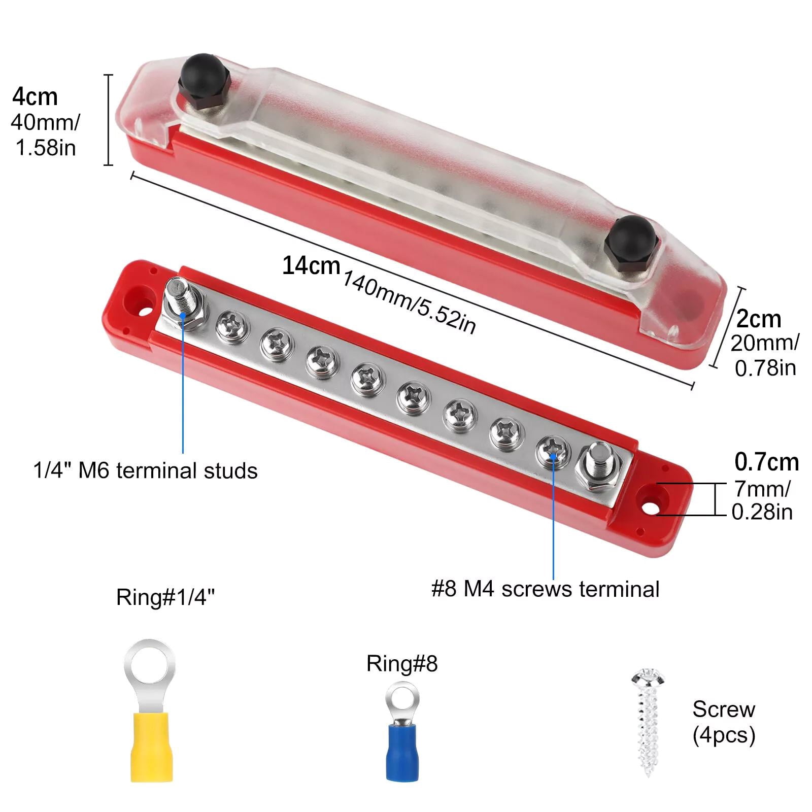 GUYUTING Power Distribution Bus Bar Terminal Block Kit 12V Red Black 130A 150A 300V 48V for Automotive Marine RV Truck Boat Wiring
