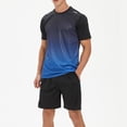 thumbnail image 7 of Men's Workout Outfit Sets Mesh Breathable Quick Dry T-Shirt and Elastic Shorts 2-Piece Running Fitness Exercise Set Gradient Color Athletic Sportswear for Men, 7 of 7