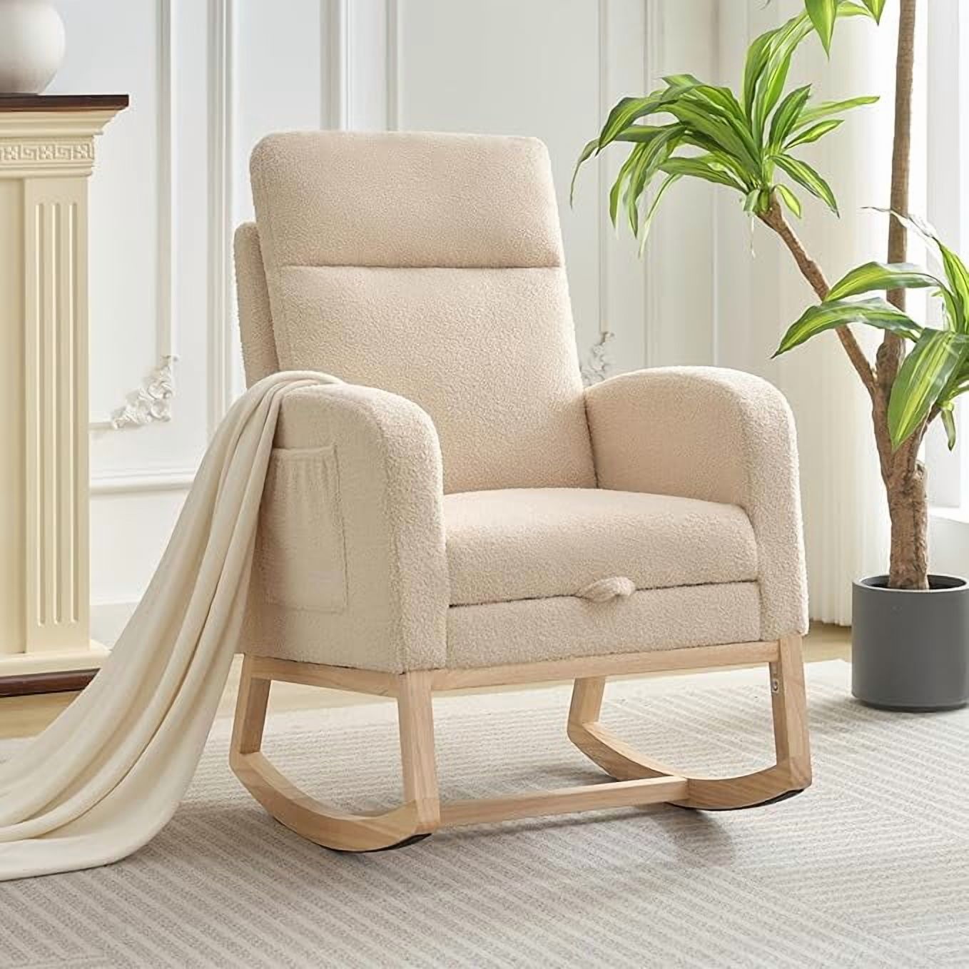 Rocking Chair Nursery, Nursing Rocking Chairs with Foot Rest for Mom Nursery, Rocker Glider Chair with High Backrest for Living Room,Bedroom, Upholstered Lounge Chair with Solid Wood Base for Relaxin