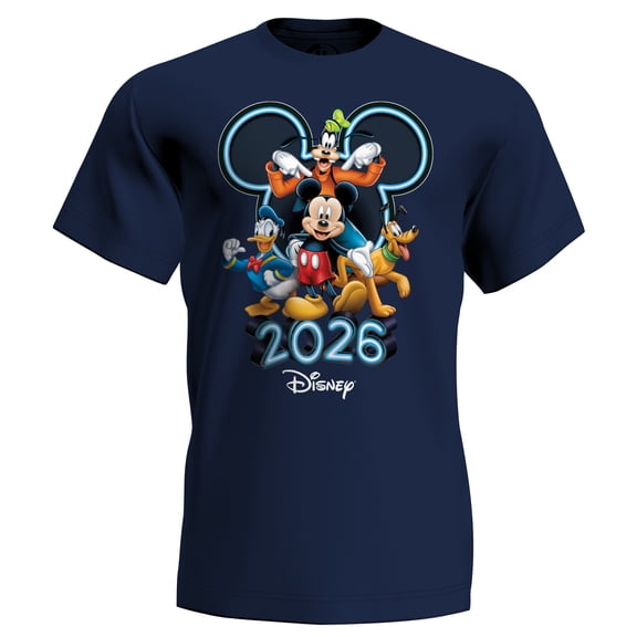Disney Mickey & Friends 2026 Navy Adult Tee Shirt, XS-2XL (Unisex)