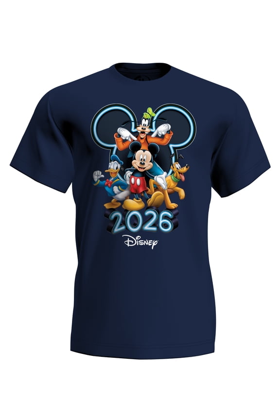 Mickey & Friends 2026 Navy Adult Tee Shirt, XS-2XL (Unisex)