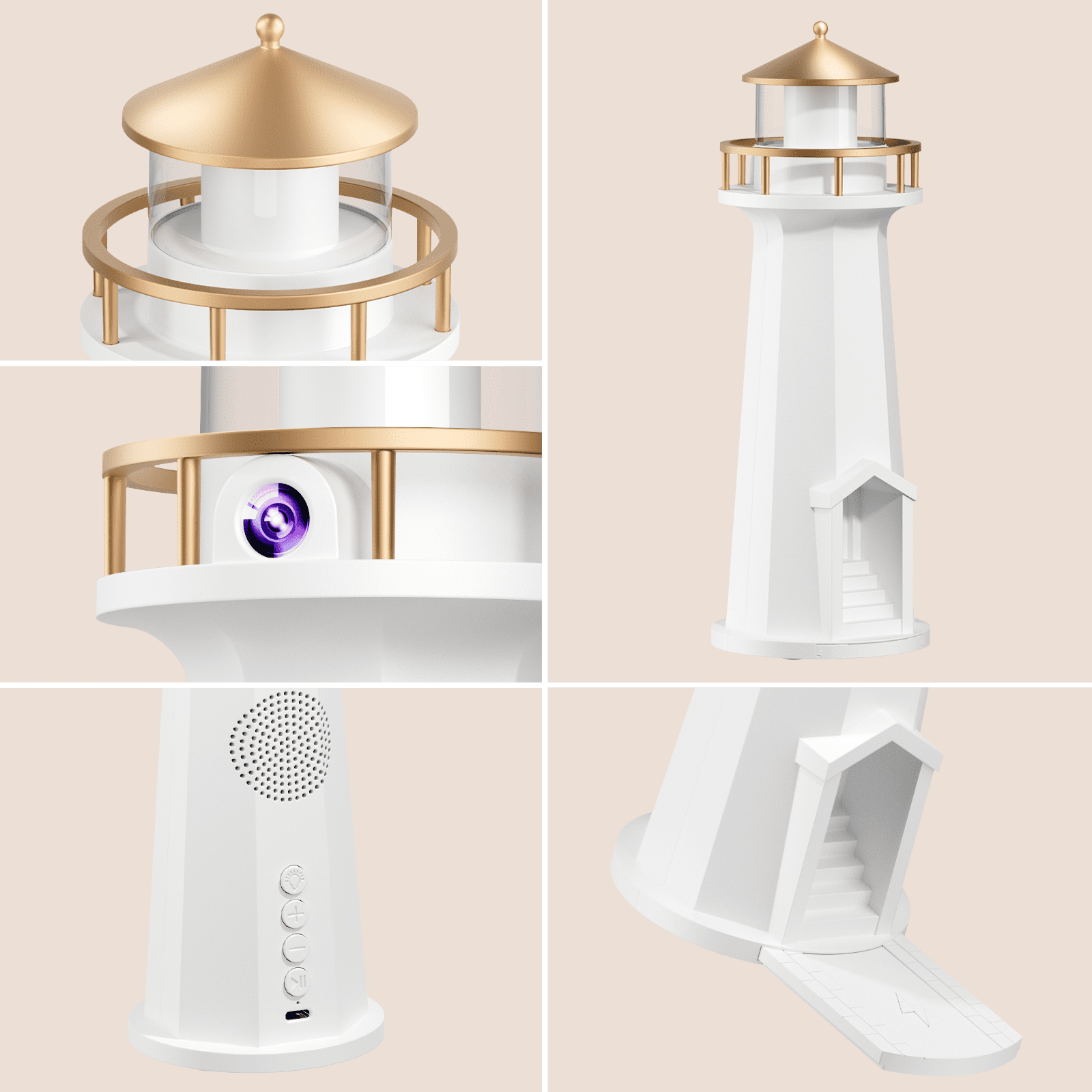 Wireless Charging Lighthouse Night Light | Bluetooth Speaker + Sleep Aid Light with Moon Projection Function, Bedroom Decorative Lighting Gift