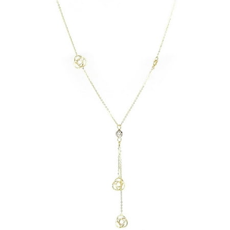American Designs Jewelry 14kt Yellow and White Gold Two-Tone Diamond-Cut Flower Knot Dangle Necklace, Adjustable 16