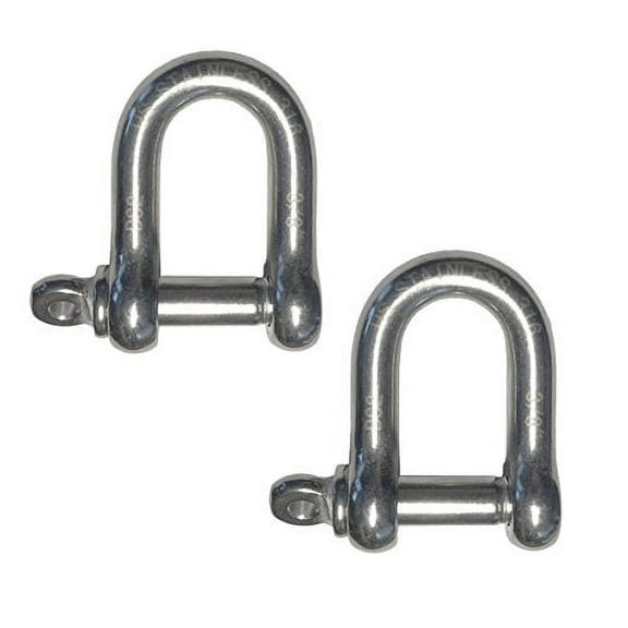US Stainless 2 Pieces Stainless Steel 316 Forged D Shackle Marine Grade 3/8" (10mm) Dee