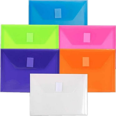 JAM Paper Plastic Hook & Loop Envelopes, Assorted Colors, 5 1/2 x 7 1/2, 6 per Pack