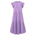 thumbnail image 5 of Pop Seller Women's Round Neck Casual Short Sleeve Ruffle-Trim Summer Mini Dresses Purple 4XL, 5 of 5