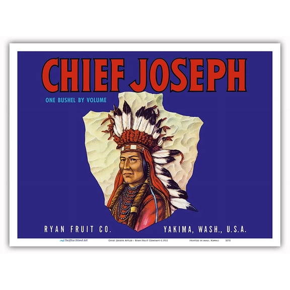 Chief Joseph Apples - Ryan Fruit Company - Washington State - Vintage Fruit Crate Label c.1915 - Master Art Print (Unframed) 9in x 12in
