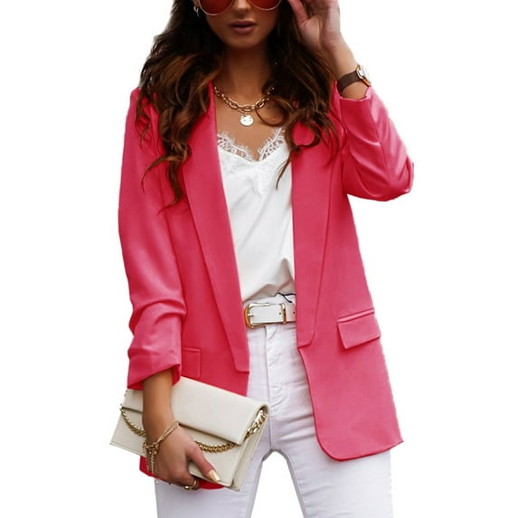 Calzi Women Casual Long Sleeve Lapel Button Slim Work Office Blazer Jacket Autumn Thin Fashion Loose Jacket Coat Size S-3XL