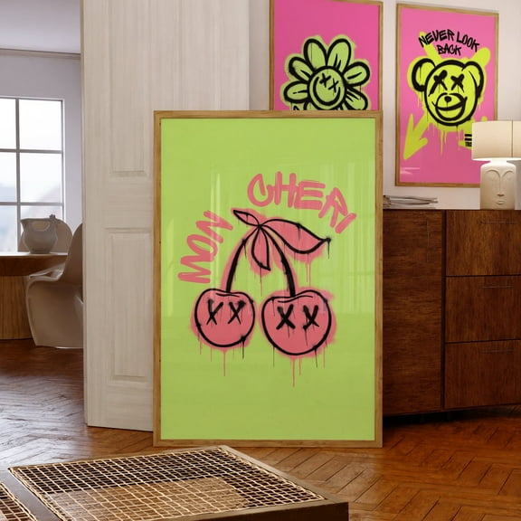 Mon Cheri Print, Graffiti Wall Decor, Cherry Print, Retro Wall Art, Retro Wall Decor, Wall Art, Living Room Decor, Trendy Wall Art UNFRAMED PAPER POSTER, Home Decor, Vintage Gift, Living Room Dercor
