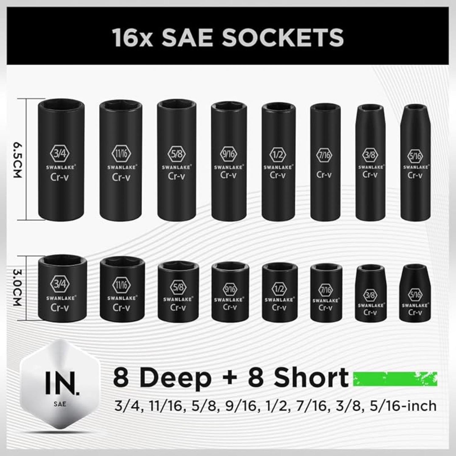 3/8" Drive Impact Socket Set, 50-Piece Standard SAE (5/16 to 3/4 inch) and Metric (8-22mm) Size, 6 Point, Cr-V, 3/8-Inch Ratchet Handle, Extension Bar, Universal Joint