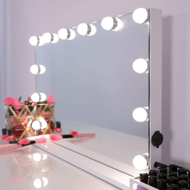 Hollywood Vanity Mirror with Lights, Lighted Makeup Mirror with 12pcs Dimmable  Bulbs, Tabletop or Wall Mounted Mirror, 3 Color Lighting Modes, USB Port,  Smart Touch Control, L22.83 X H17.5 Inch 