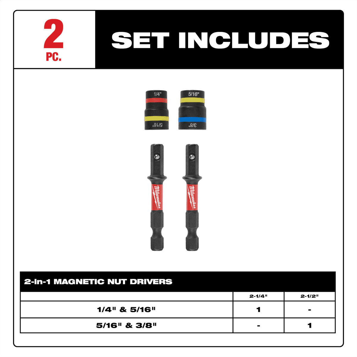 Milwaukee Tool SHOCKWAVE Impact Duty QUIK-CLEAR 2-in-1 Magnetic Nut Driver Set 2PC