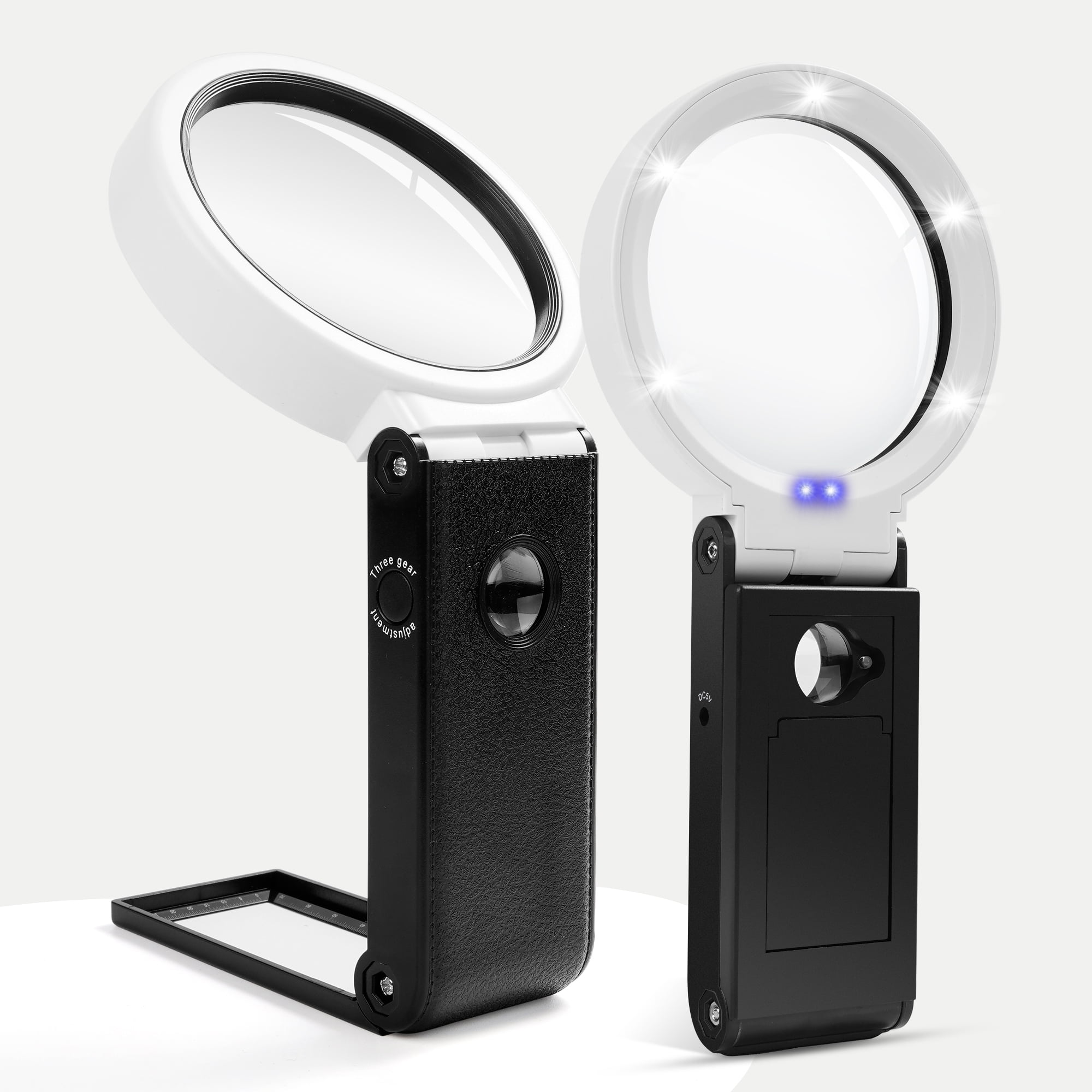 KEKOY 5X 25X Magnifying Glass with Light and Stand, Folding Design 5