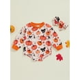 thumbnail image 2 of FEORJGP Halloween Clothes for Infant Girl Bodysuits 0 3M 6M 12M 18M Newborn Long Sleeve Rompers Crew Neck Bow Pumpkin Print Jumpsuits with Hairband To Girls Fashion Cute Casual Comfy Outfits, 2 of 7