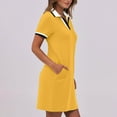 thumbnail image 5 of Plus Size Women Dress Clearance , Women’s Solid Dresses Short Sleeve V Neck Casual Summer Tennis Mini Shirt Dress With Pockets(Yellow,XL), 5 of 9