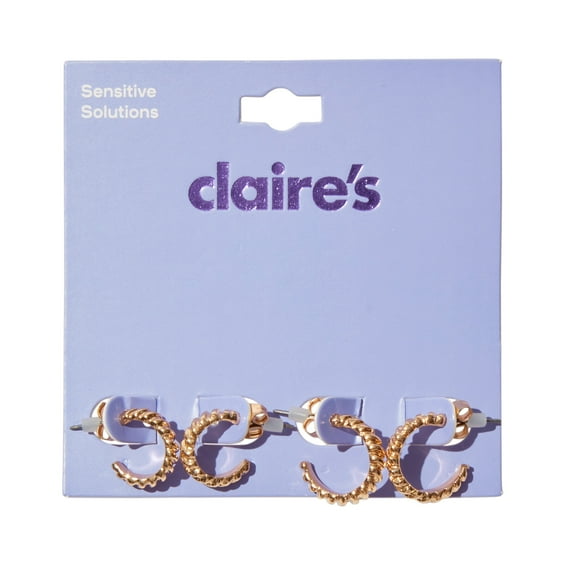 Claire's Teen Girls Classic Gold-Toned Rope Tiny Hoop Earring Set, 2-Pack