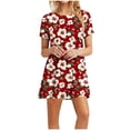 thumbnail image 1 of Ovzne Robes d'Été pour Femmes Robe de Mode Robes d'Été Décontractées Col Rond Manches Courtes Robe Imprimée Grande Taille Robe Manches Courtes Imprimée Liquidation, 1 of 5