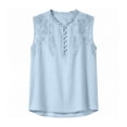 thumbnail image 5 of ZVNAH Haut Sans Manches à Broderie Florale pour Femme, Blouse Décontractée Style Henley à Col en V Volanté, P-2TG, 5 of 5
