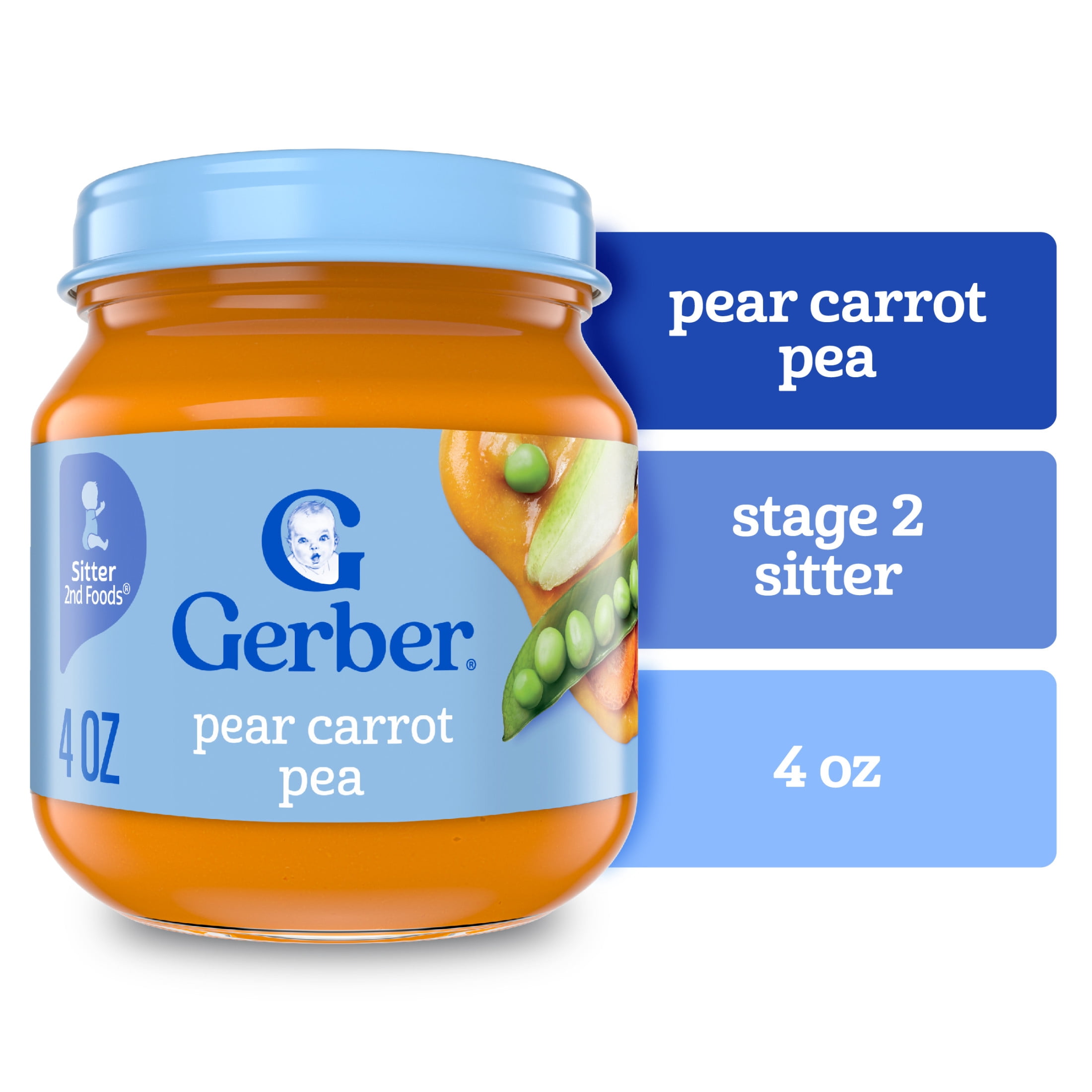 (6 pack) Gerber 2nd Foods Natural for Baby Baby Food, Pear Carrot Pea, 4 oz Jar