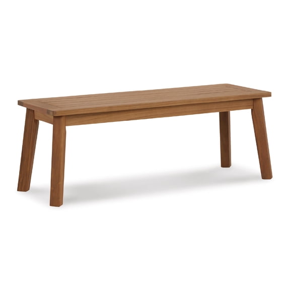 Signature Design by Ashley Janiyah Outdoor Dining Bench – Solid Acacia Wood, Light Brown, Slatted Style, Weather-Resistant Patio Seating