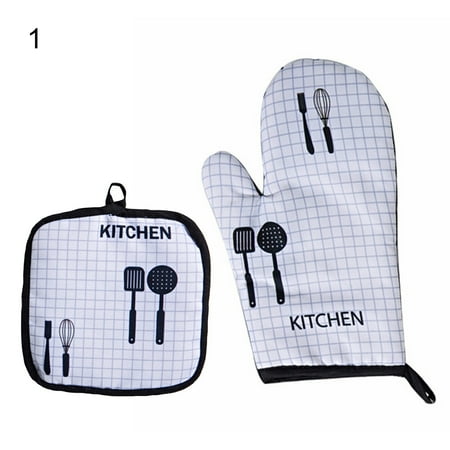 

Meizhencang 1 Set Heat Resistant Microwave Glove with Pot Pad Polyester Cotton Eco-friendly Baking Glove Cooking Tool