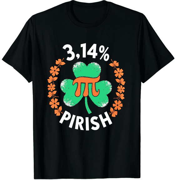 Funny Pirish St Patricks Day Pi Day Math Teacher Shamrock Clover Retro Graphic T-Shirt for Men and Women Unisex Adult Short Sleeve Tee