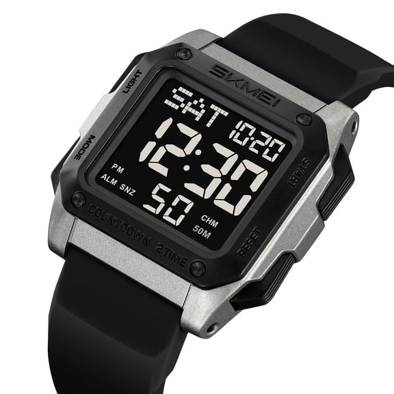 FHBVT Men's Waterproof Luminous Outdoor Digital Sports Watch Adjustable Volume Alarm Snorkeling Fishing Resistant Harsh Weather Stopwatch 12/24H Format for Outdoor Water Sports Hiking Camping Use