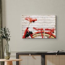 PixonSign Canvas Print Wall Art Watercolor Smudge Red Vintage Bike Detail Transportation Bicycles Mixed Media Realism Chic Urban Multicolor Ultra for Living Room, Bedroom, Office - 12"x18"