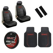 GMC Elite Style All Weather Floor Mats Bundle Seat Covers Steering Wheel Cover for Car Truck