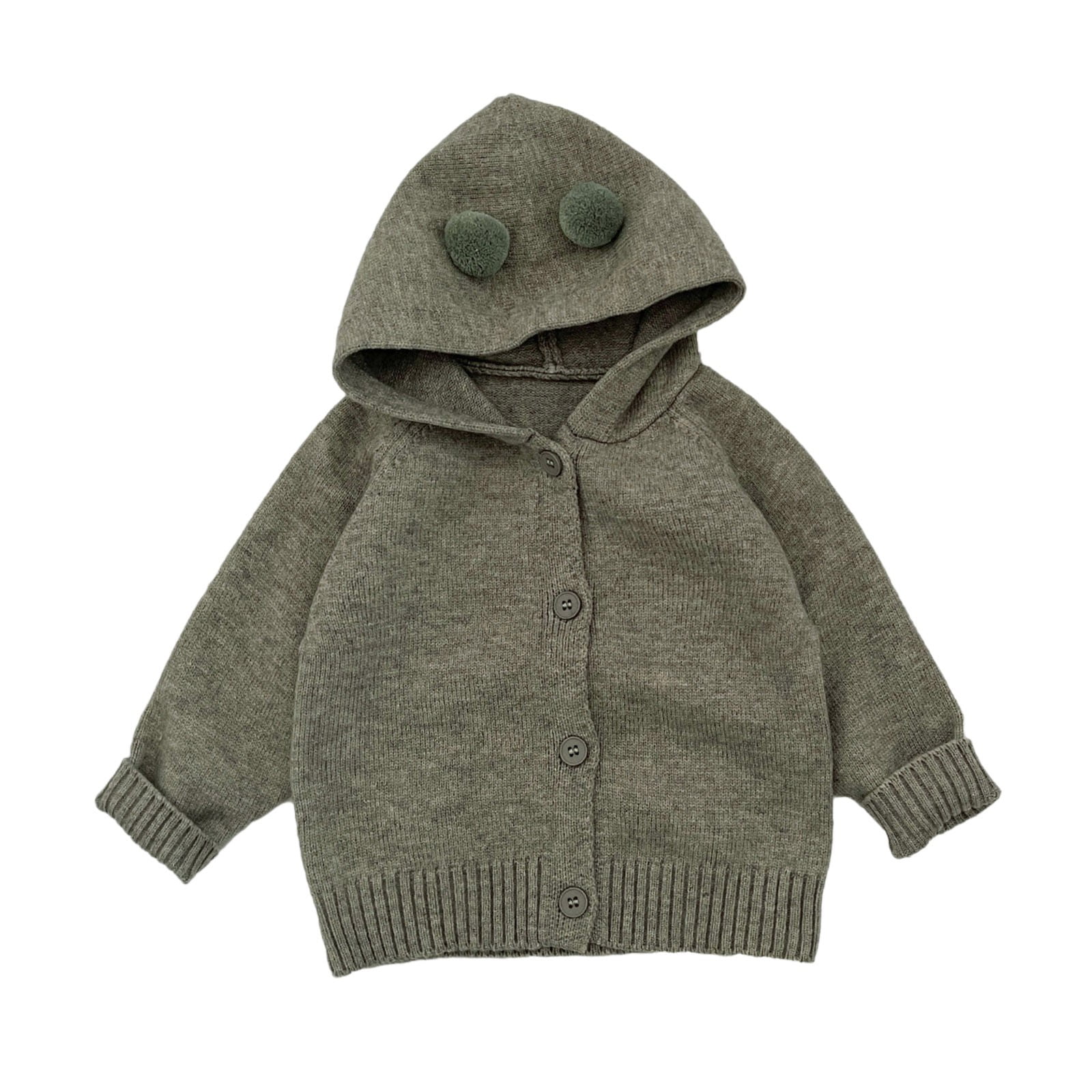 REDARER Boys Winter Coat Soft Knit Cardigan with Hood Cute Baby Toddler Outerwear Warm Kids Sweater Cozy Fall Outfit,Color:Army Green,Size:0-6 Months