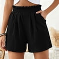 thumbnail image 2 of Zulora Women's Solid Color Shorts With Ruffled Waist And Pockets High Waisted Casual Elastic Waist Summer Beach Daily Shorts​, 2 of 7