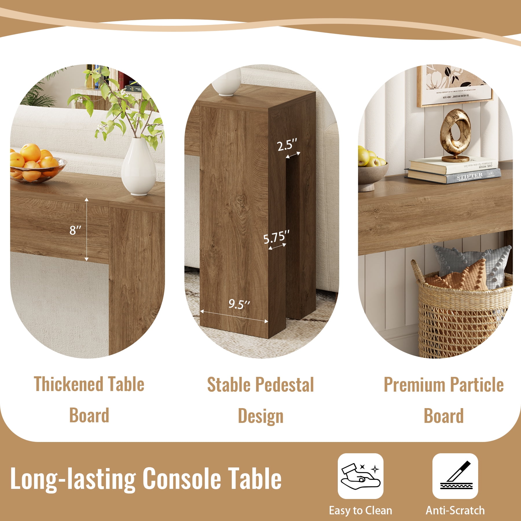 Extra Long Sofa Console Table for Entryway Living Room, 78-Inch Farmhouse Wood Behind Couch Table, Rectangular Accent Console with Wooden Double Base for Hallway Foyer Entrance, Natural Oak Brown