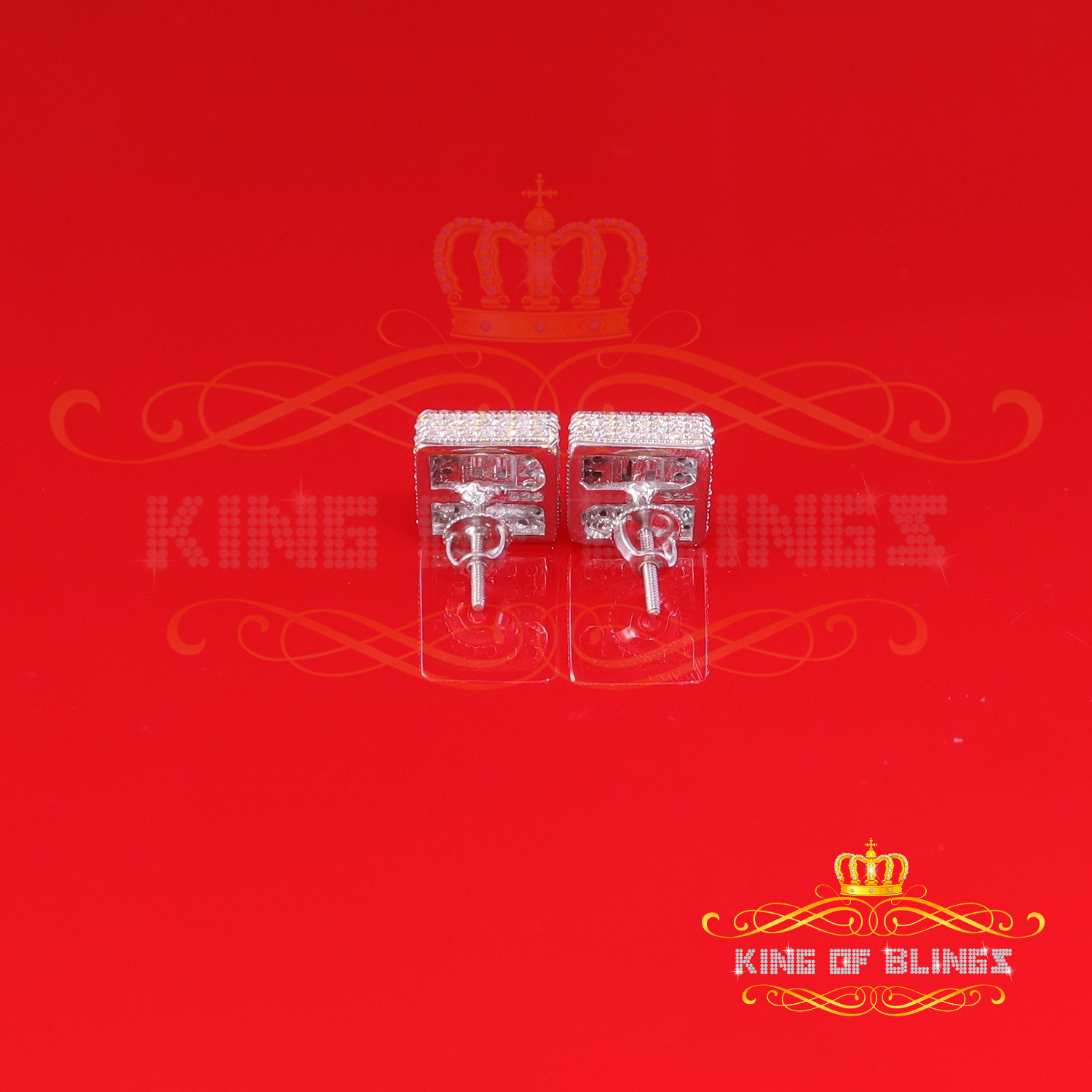 King of Bling's Men's/Women's 925 Silver White 1.00ct VVS 'D' Moissanite 3D Square Stud Earrings