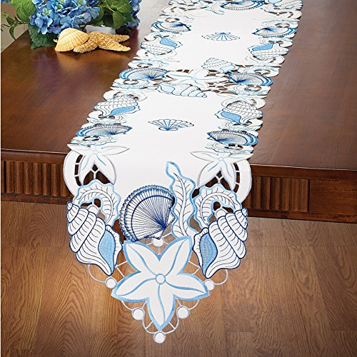 Collections Etc Sea Shells Table Linens, Runner